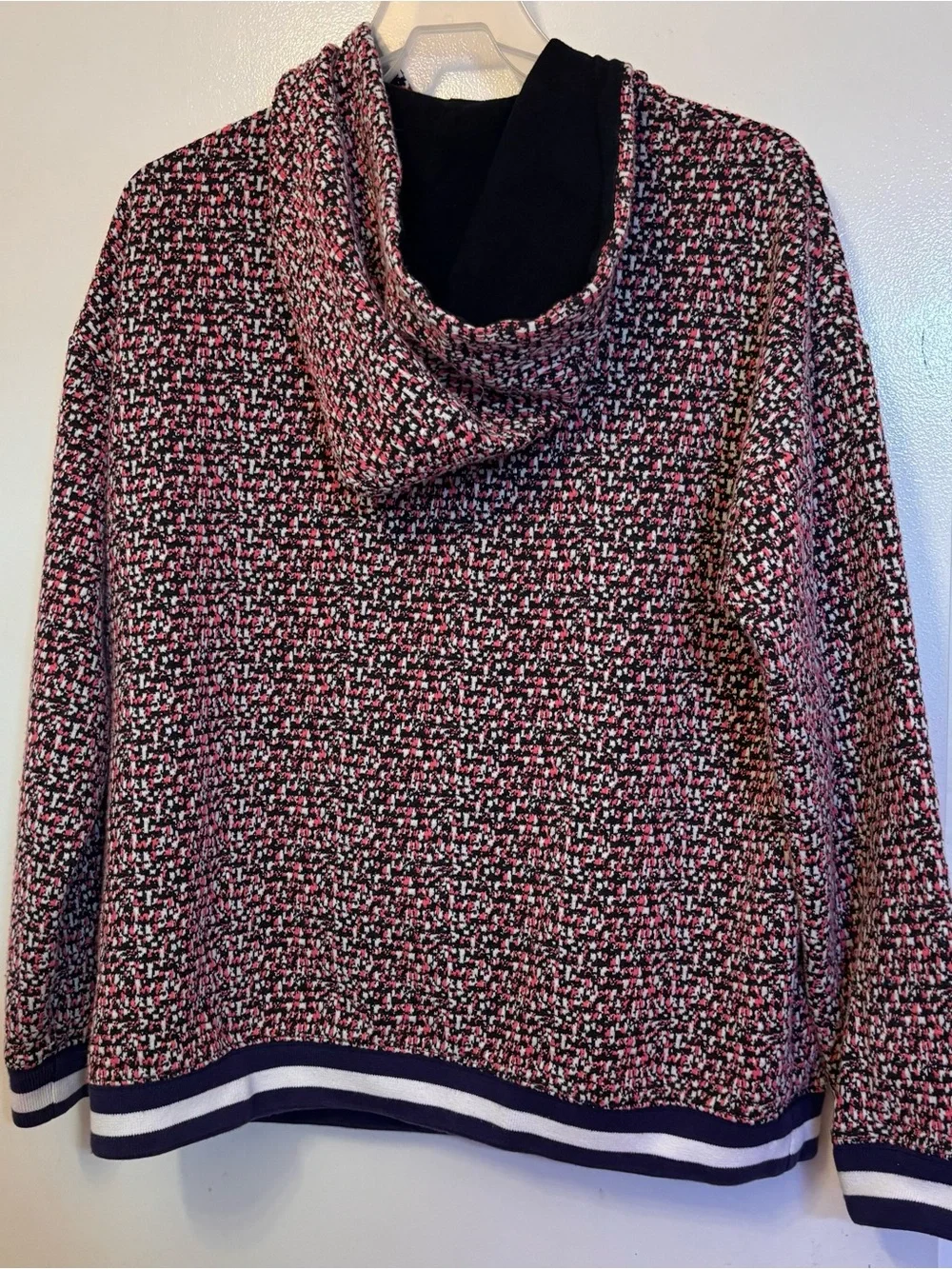 J. Crew Pink, Black & White Knit pull over Sweater Hoodie with zipper